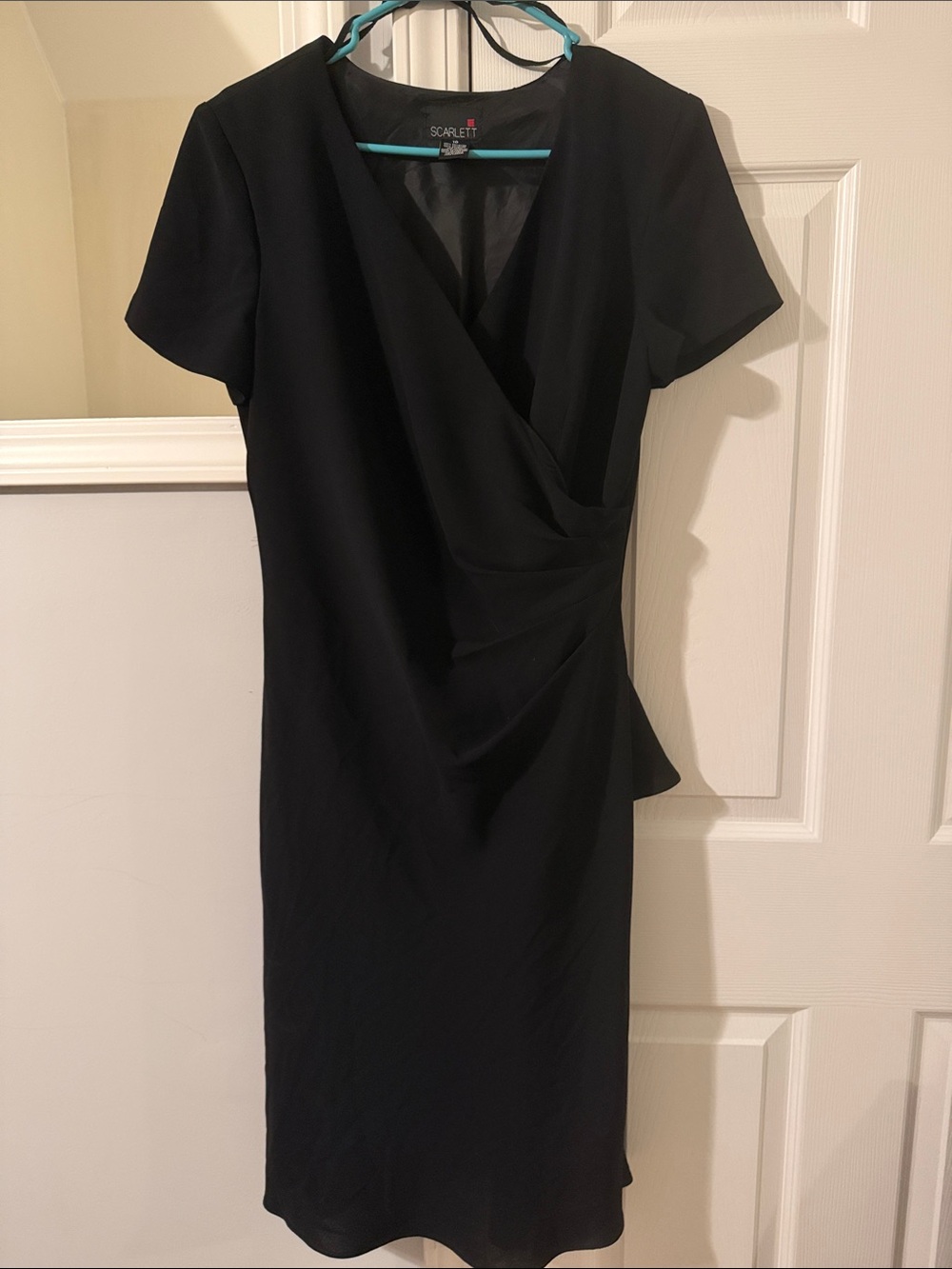 Scarlett Black Short Sleeve Faux-Wrap Sheath Dress